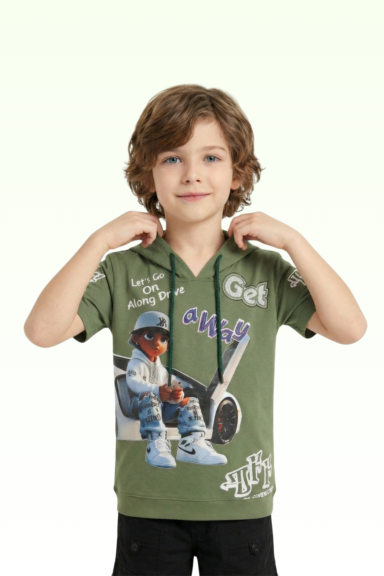 Green Graphic Print Hoodie for Boys