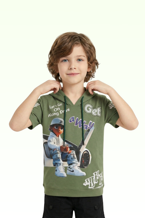 Green Graphic Print Hoodie for Boys