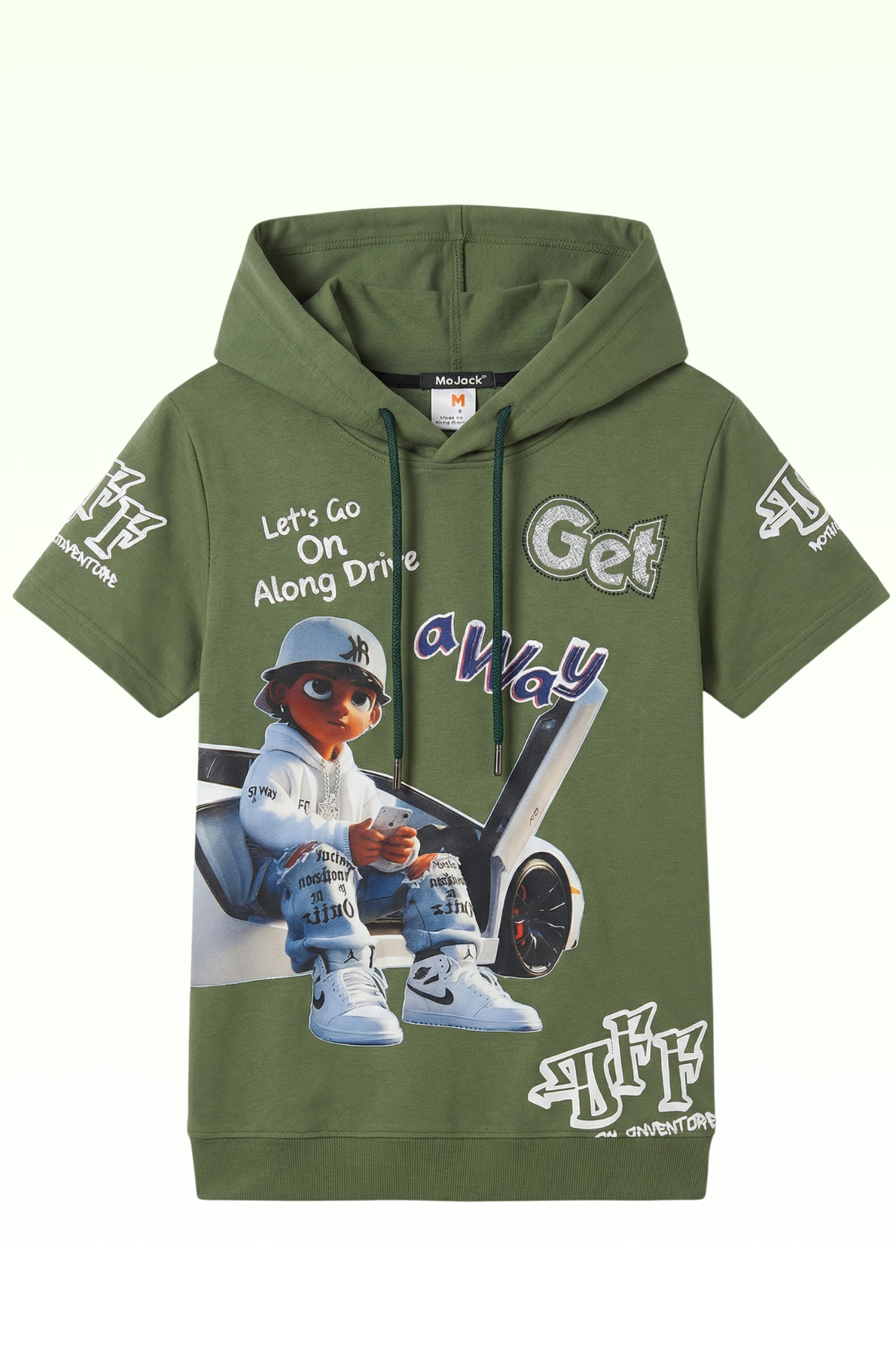 Green Graphic Print Hoodie for Boys