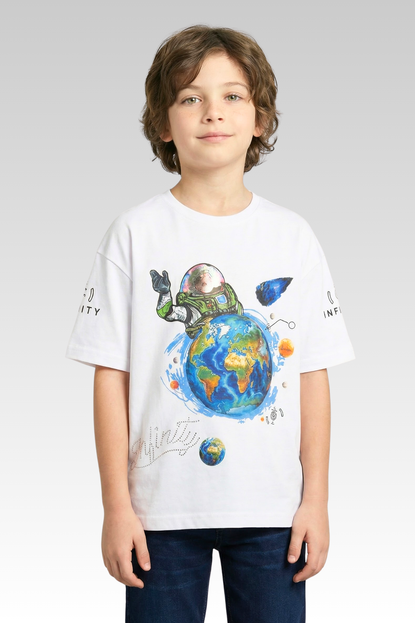 Oversize White Printed T-shirt for Boys