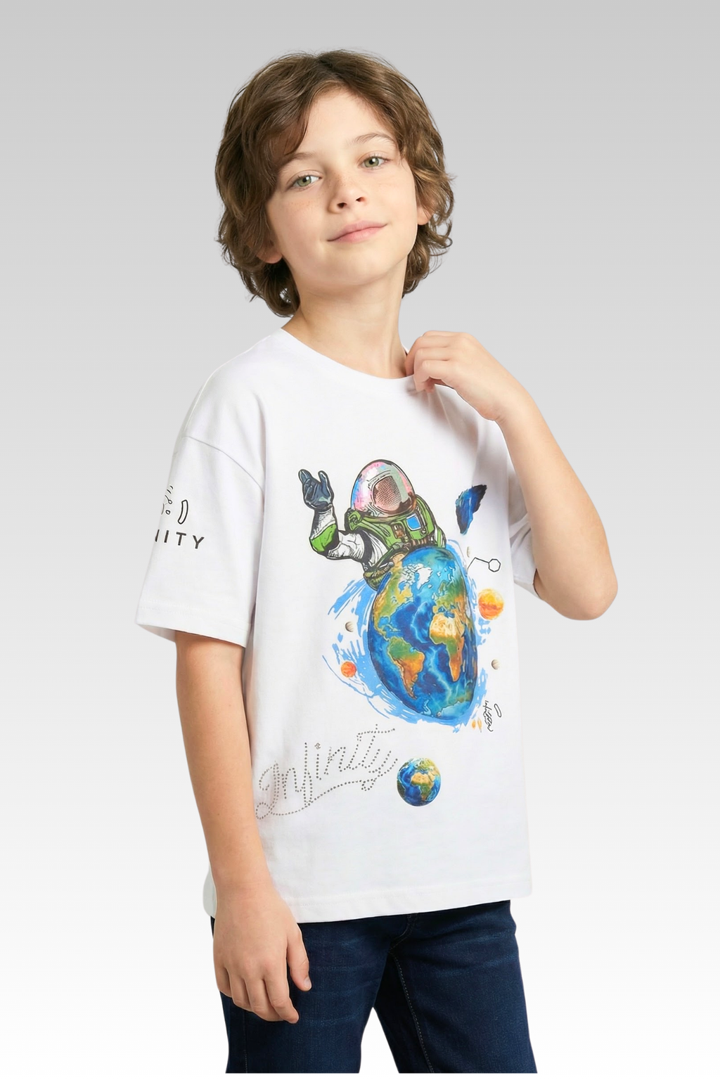 Oversize White Printed T-shirt for Boys