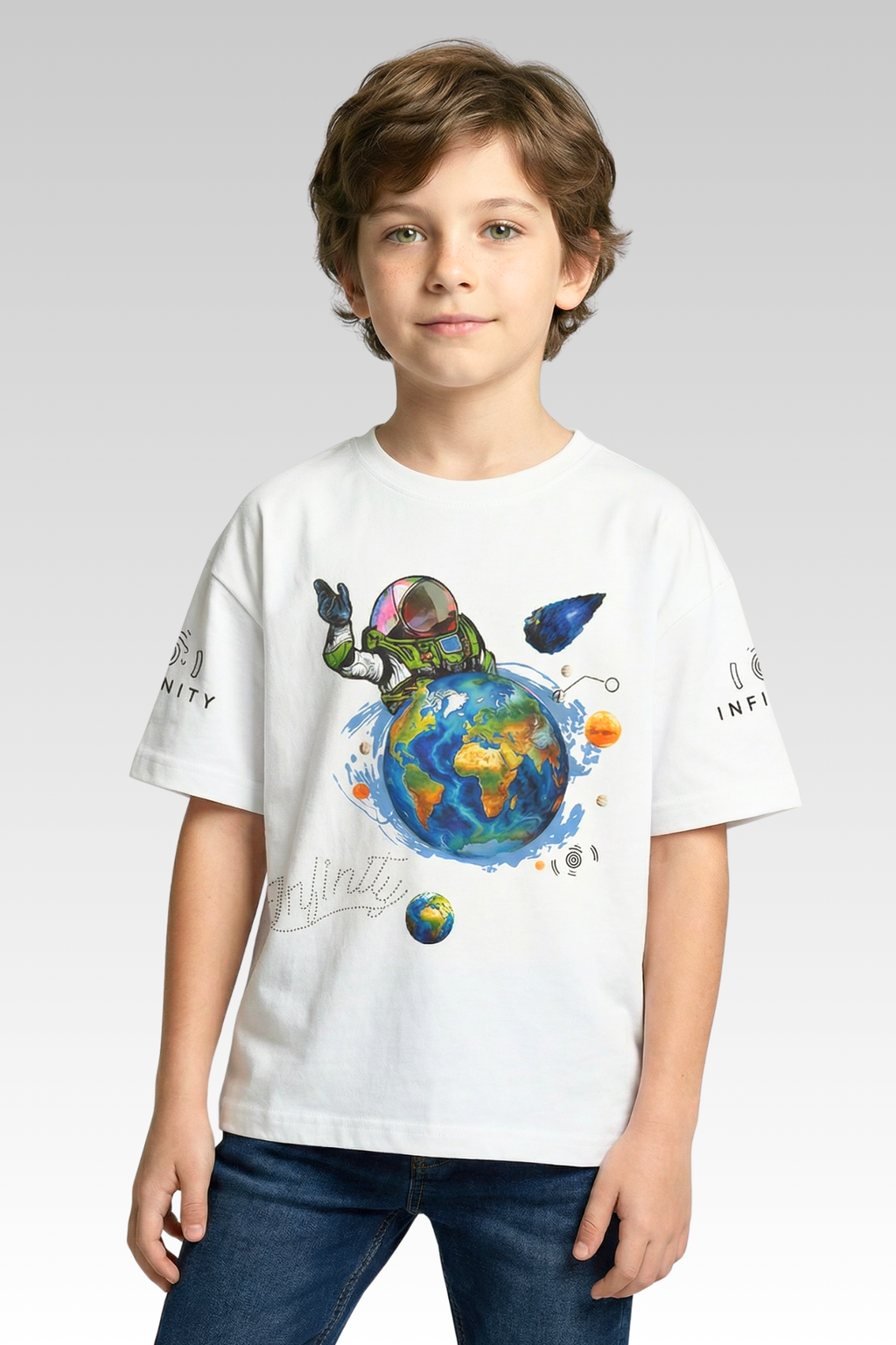 Oversize White Printed T-shirt for Boys