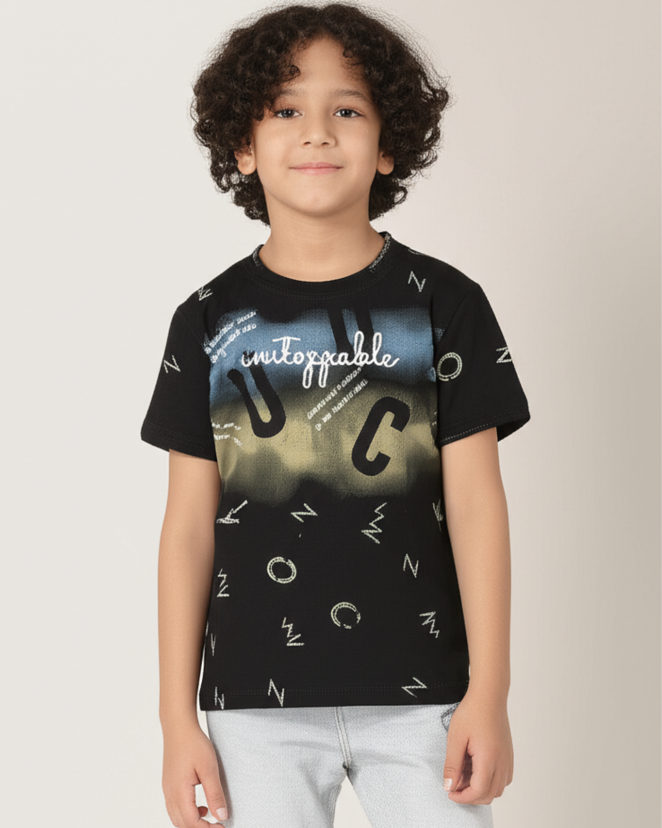 Boys Printed T-Shirt Dark blue shaded designer Cotton for kids