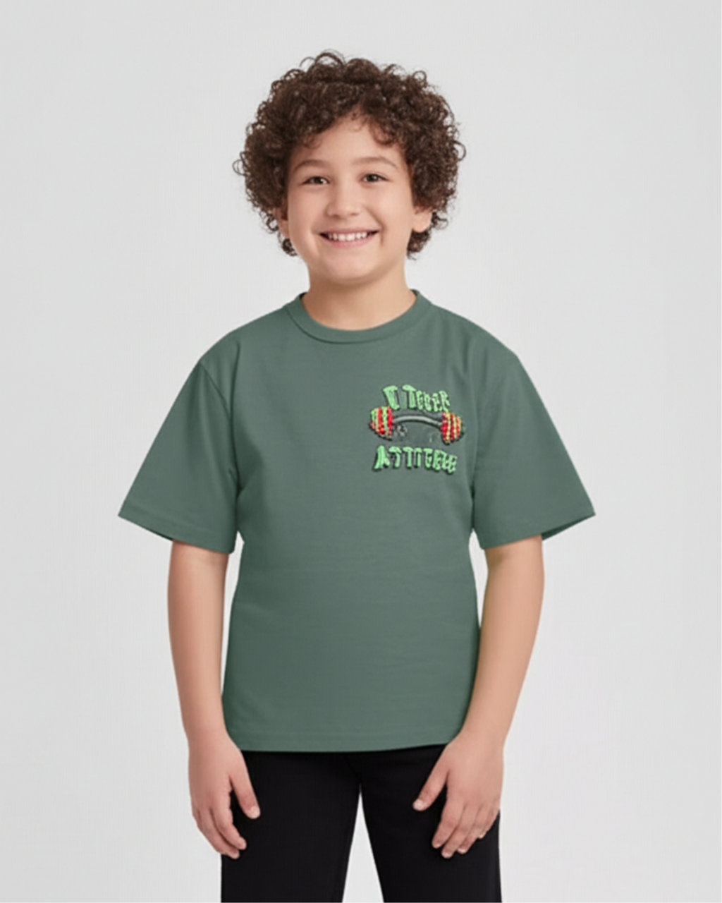 boys t-shirt green front-back printed