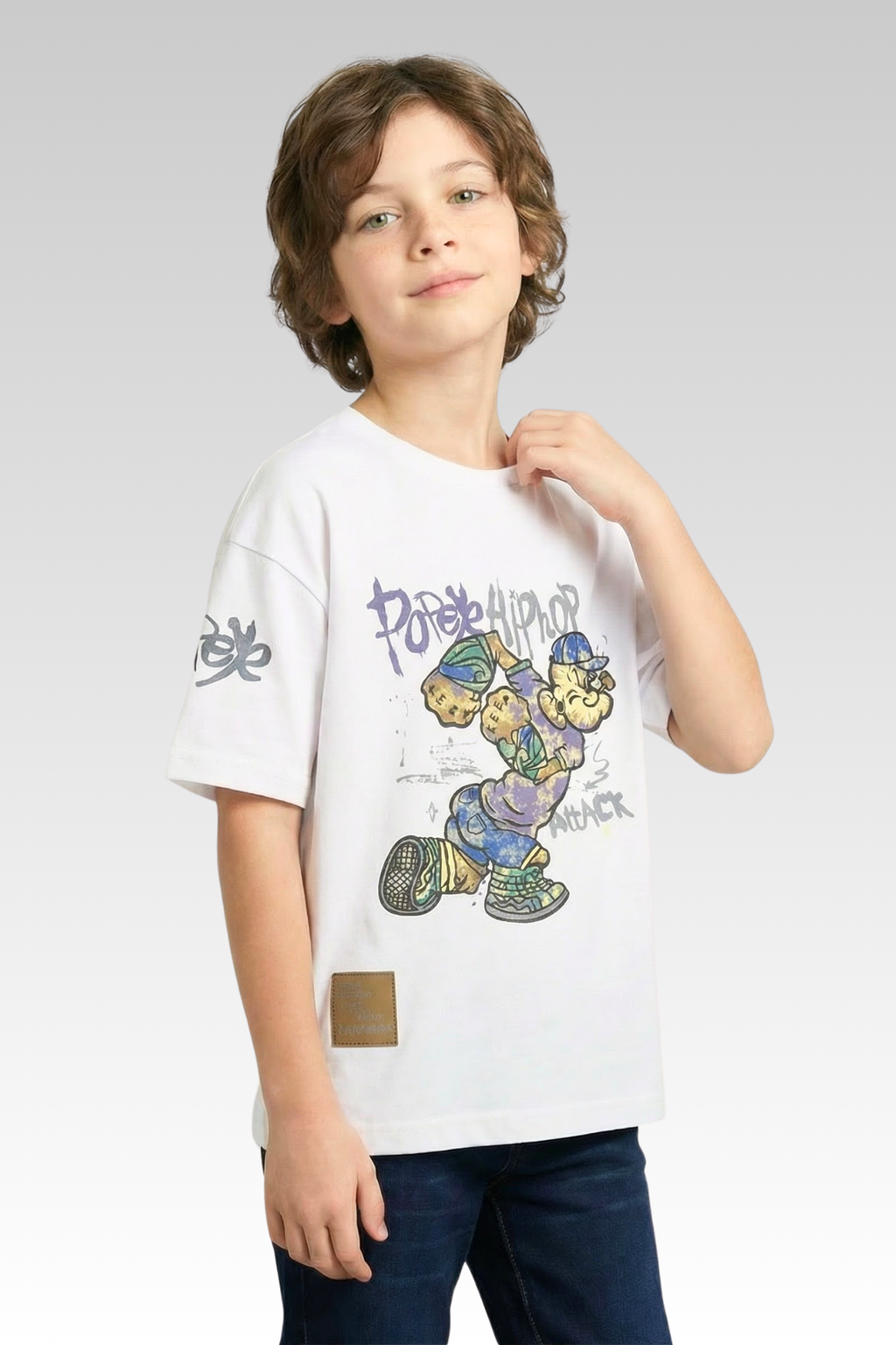Oversize White Animated Print T-shirt for Boys