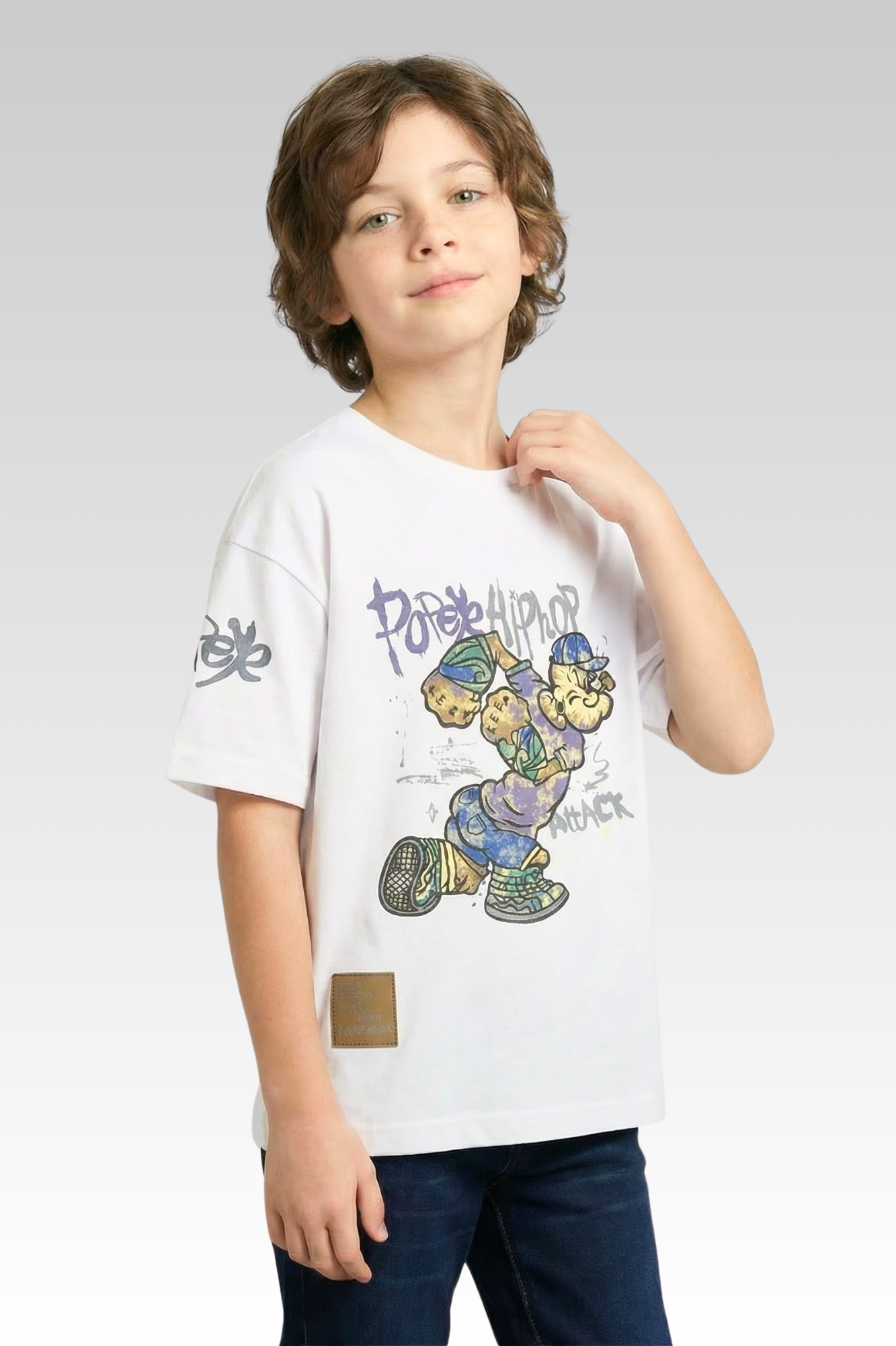 Oversize White Animated Print T-shirt for Boys