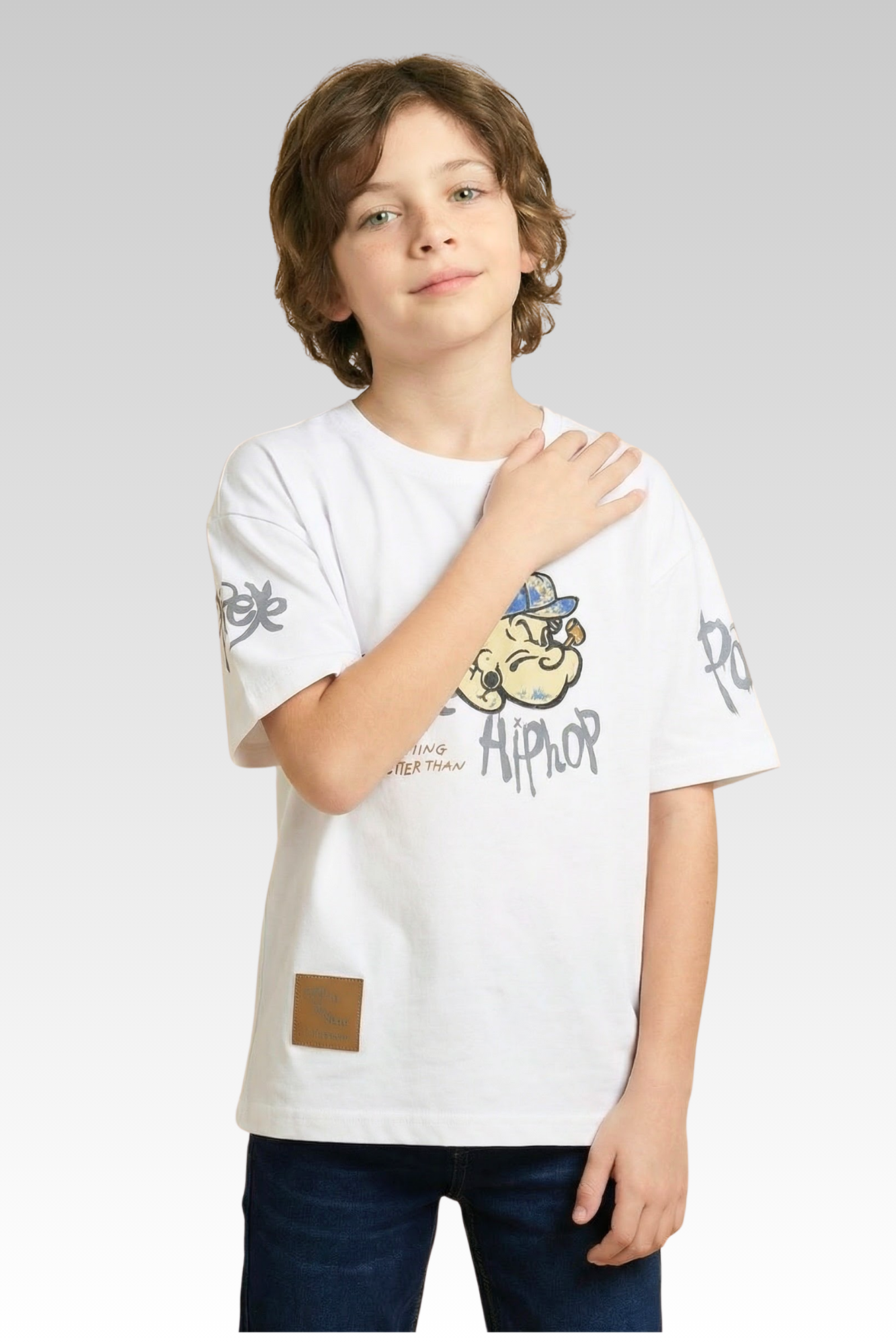 Oversize White Animated Print T-shirt for Boys