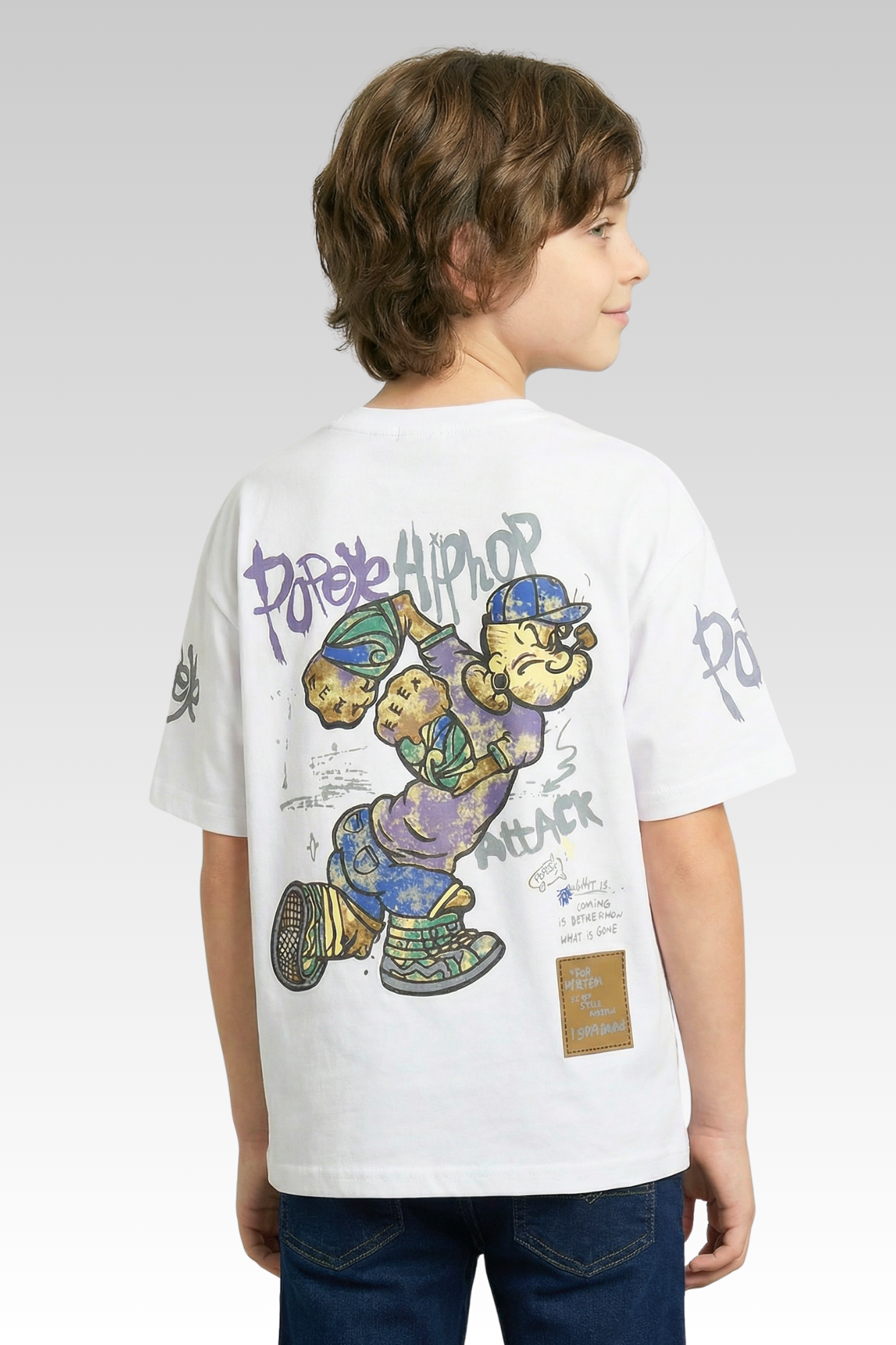 Oversize White Animated Print T-shirt for Boys