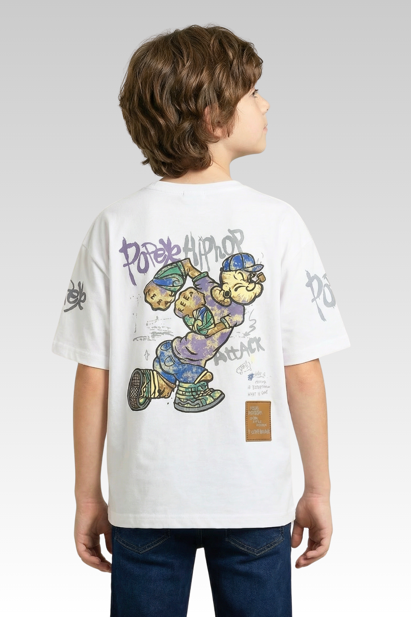 Oversize White Animated Print T-shirt for Boys