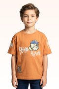 Oversize Orange Animated Print T-shirt for Boys