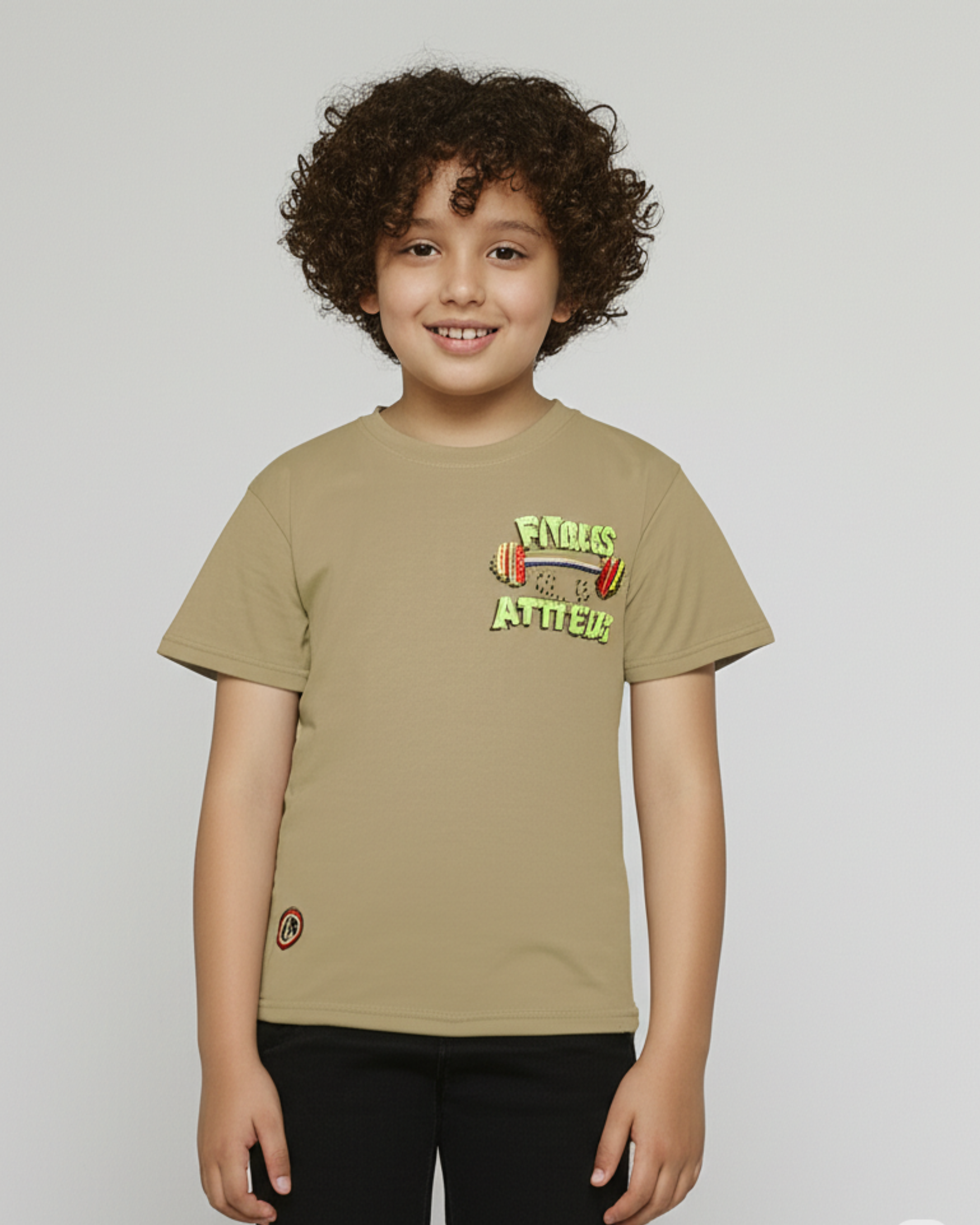 boys olive T-shirt Front-back Printed
