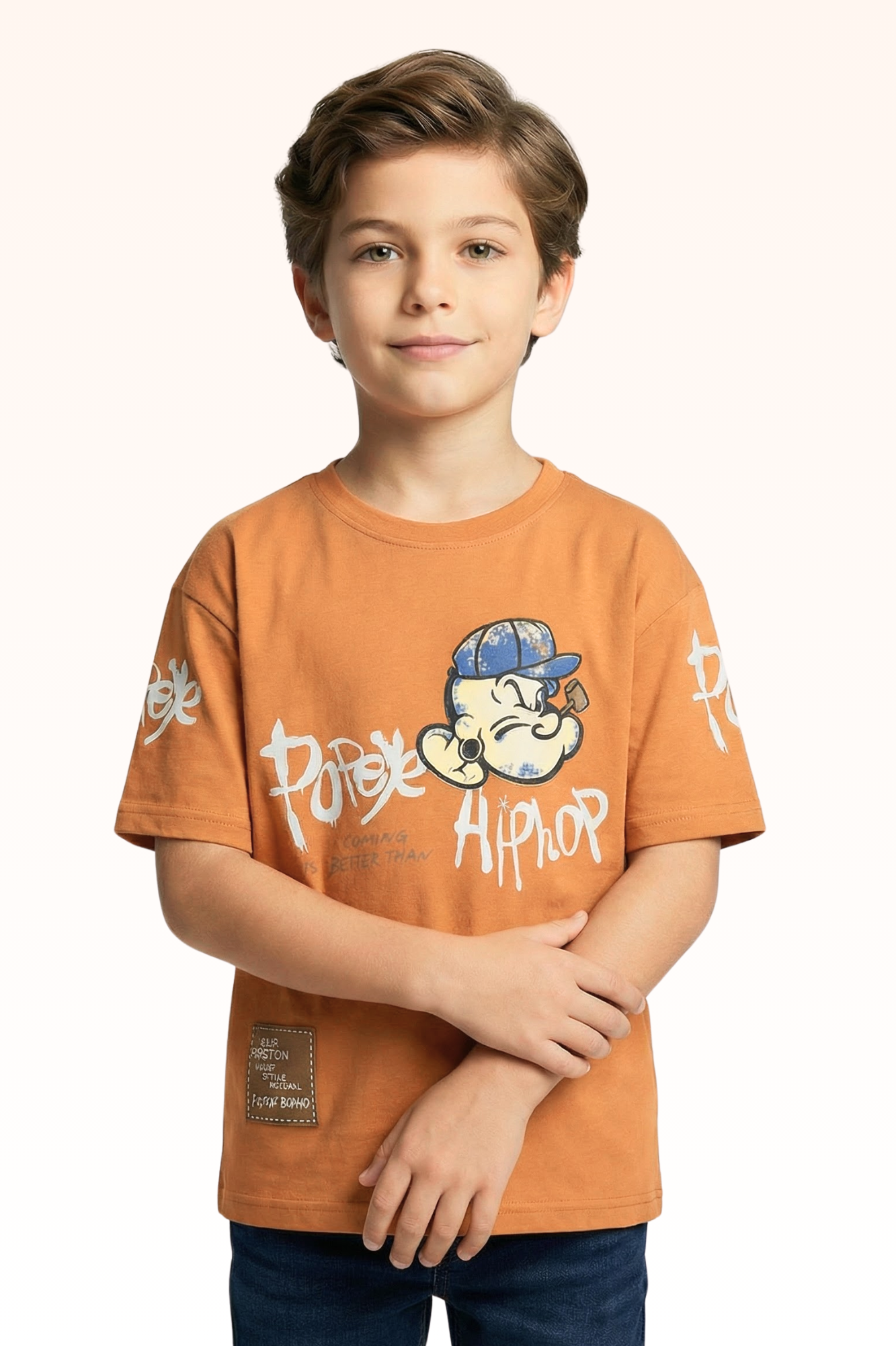 Oversize Orange Animated Print T-shirt for Boys
