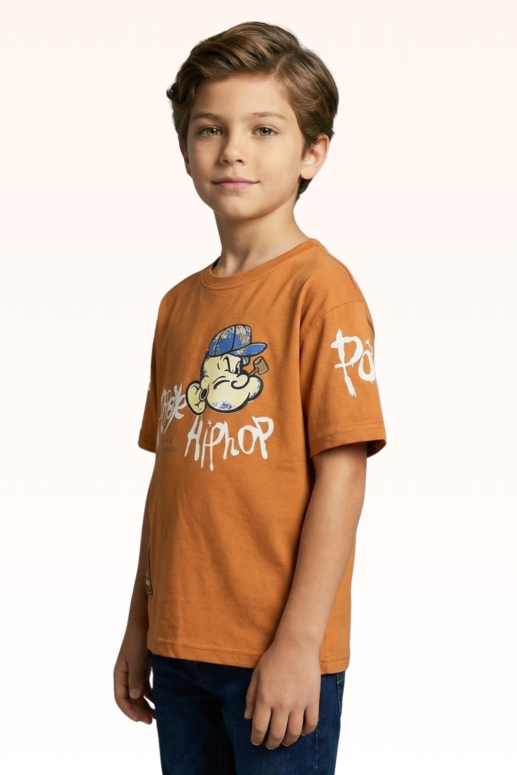 Oversize Orange Animated Print T-shirt for Boys