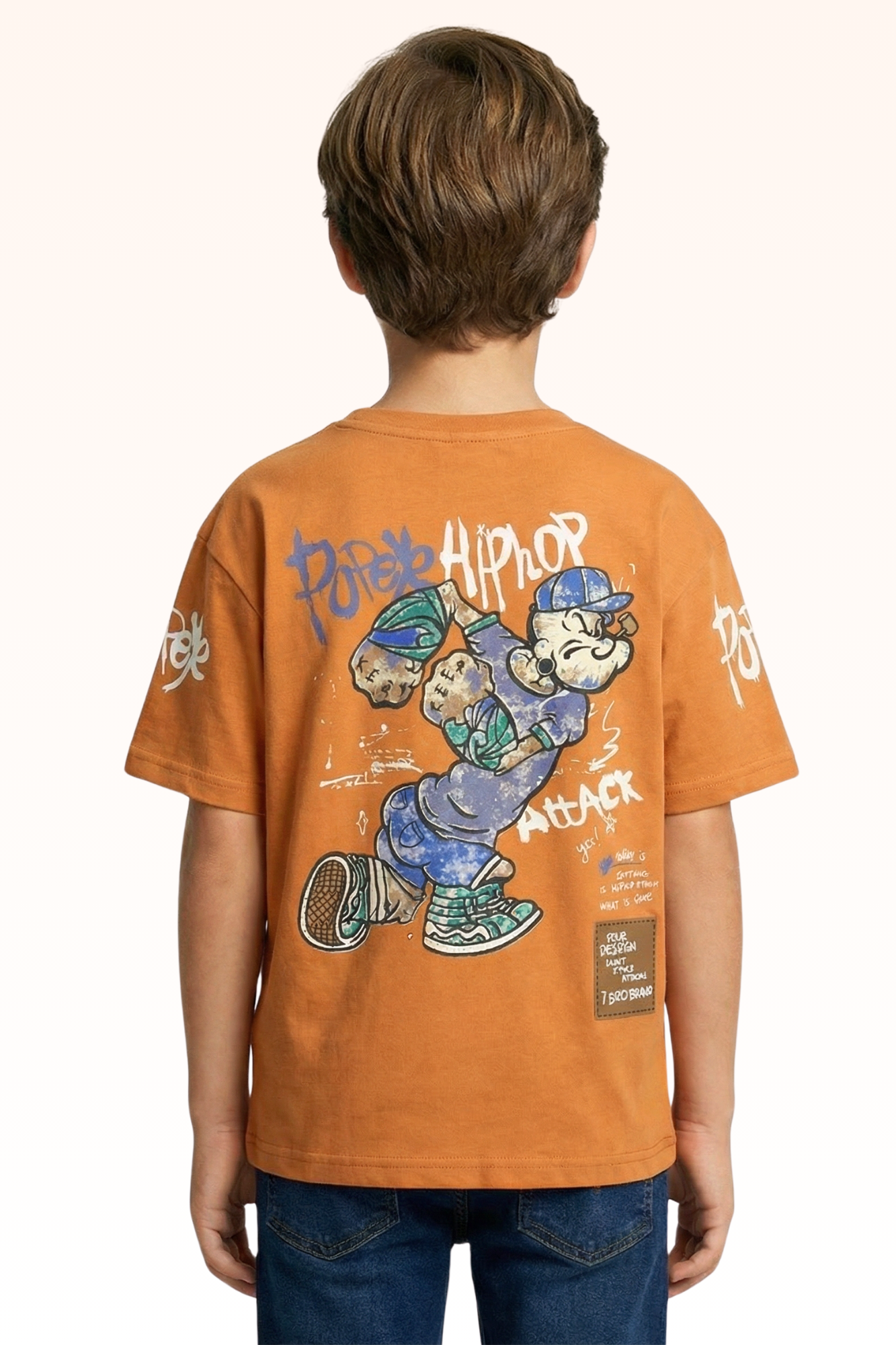 Oversize Orange Animated Print T-shirt for Boys