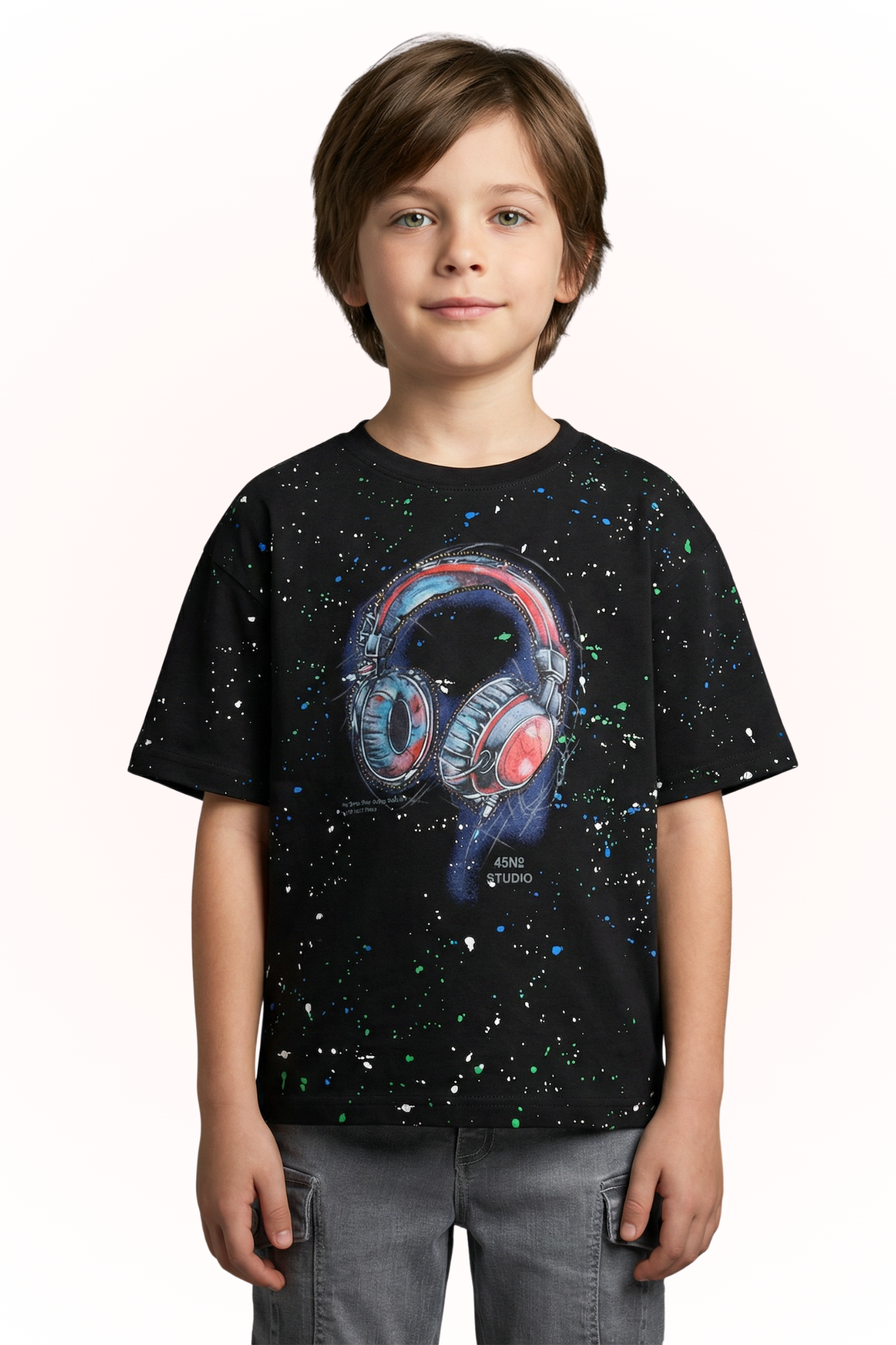 Oversize Black Galaxy Print T-shirt for Boys