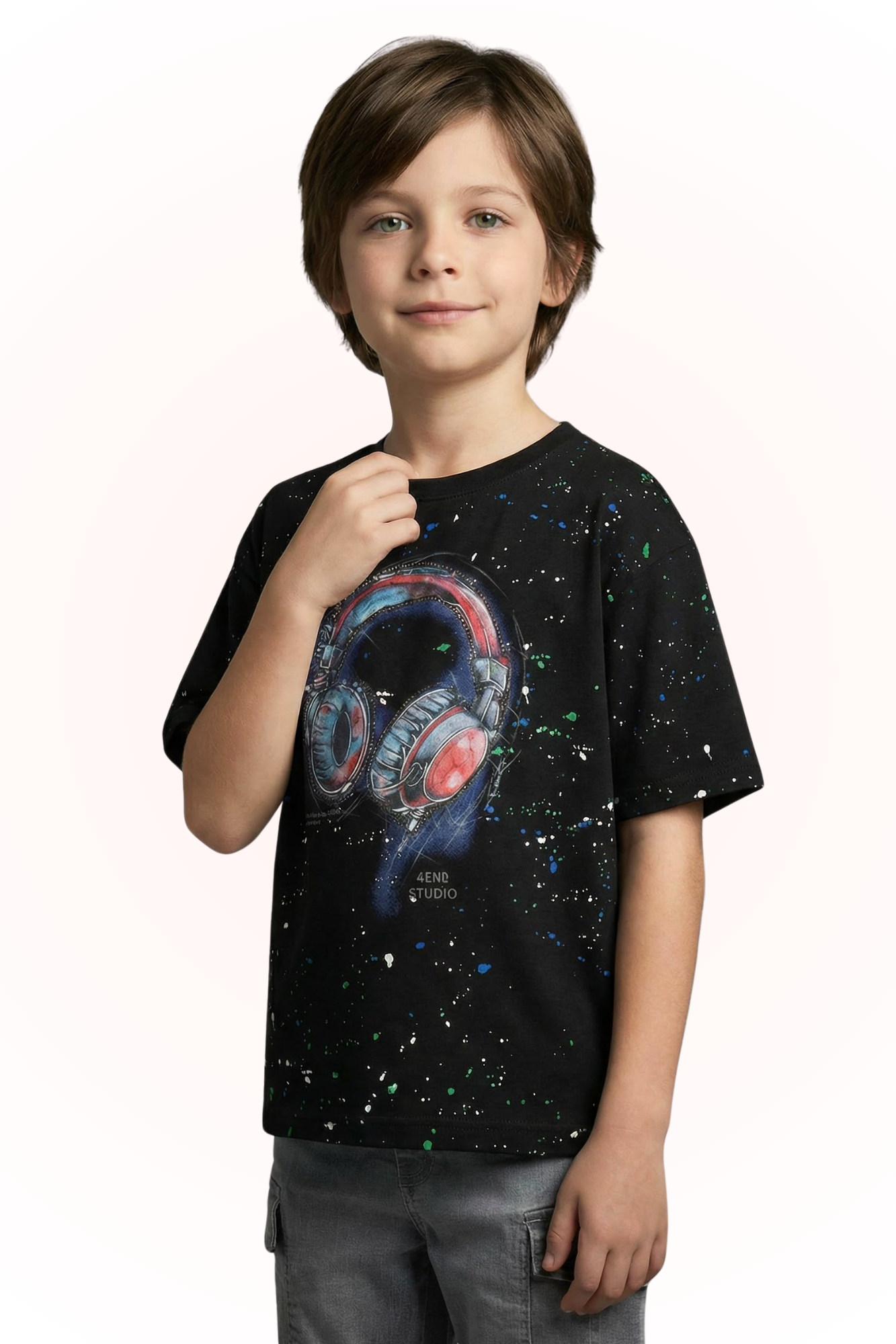 Oversize Black Galaxy Print T-shirt for Boys
