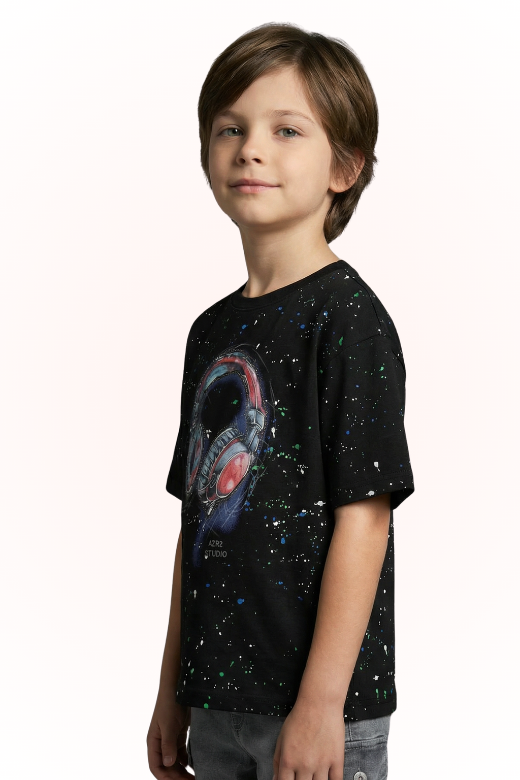 Oversize Black Galaxy Print T-shirt for Boys