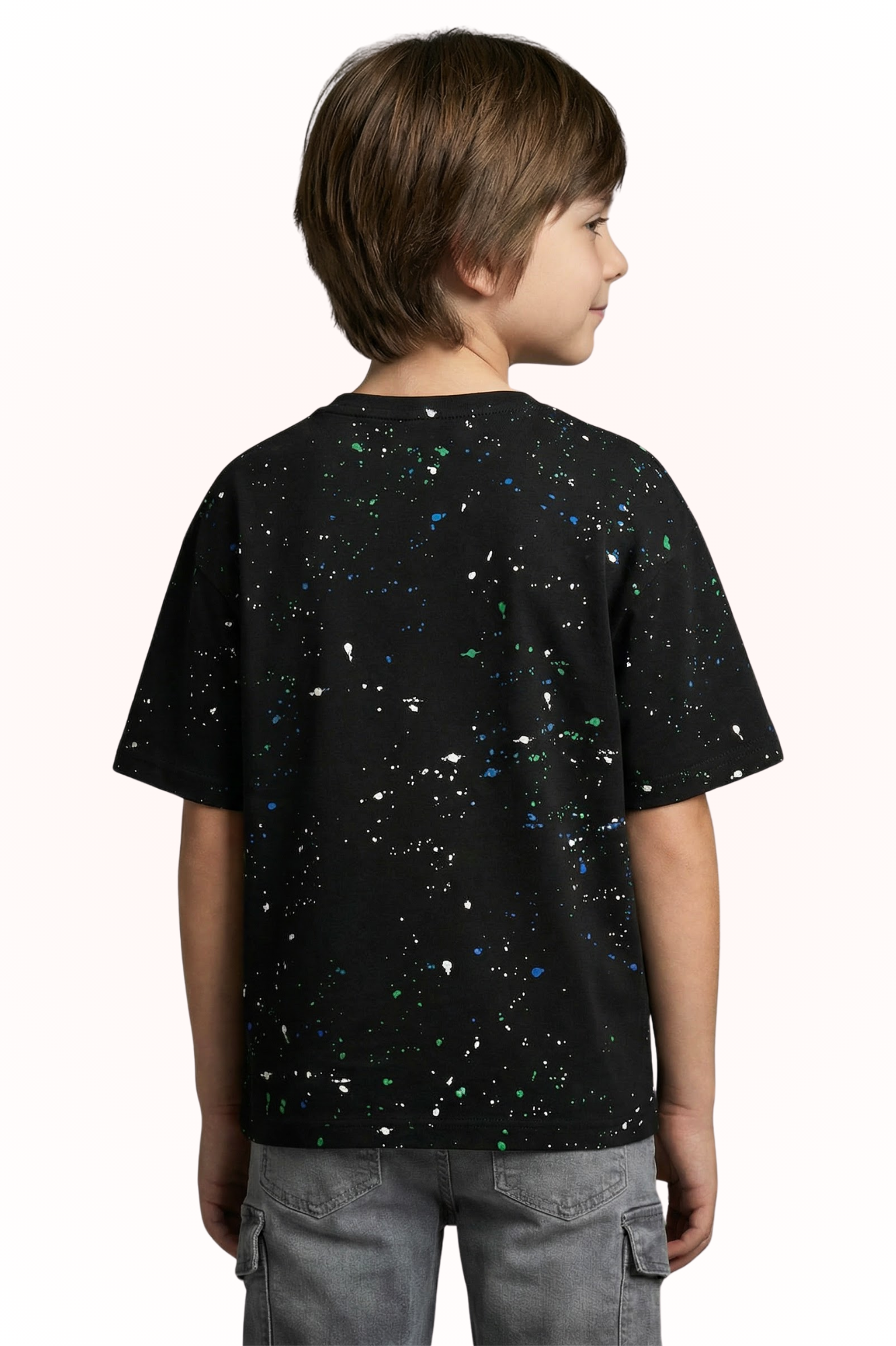 Oversize Black Galaxy Print T-shirt for Boys