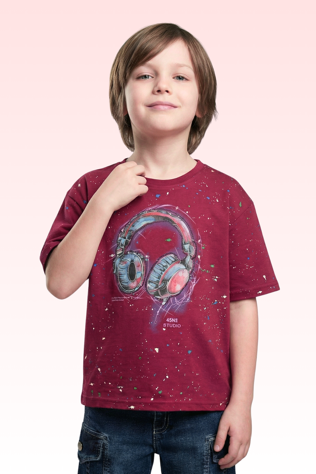 Oversize Purple Animated Print T-shirt for Boys