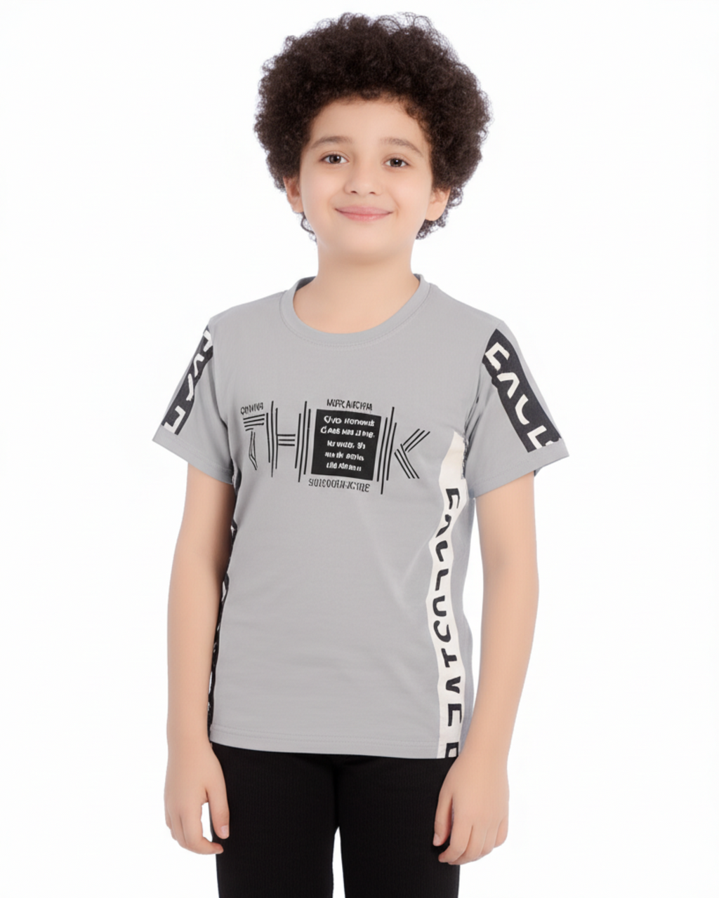 Boys Printed T-Shirt grey designer print Cotton for kids