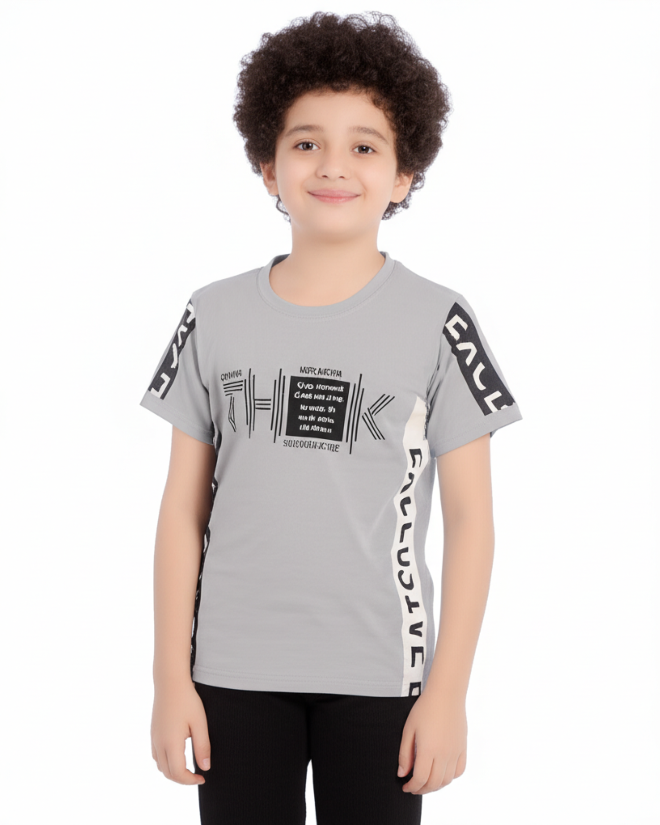 Boys Printed T-Shirt grey designer print Cotton for kids