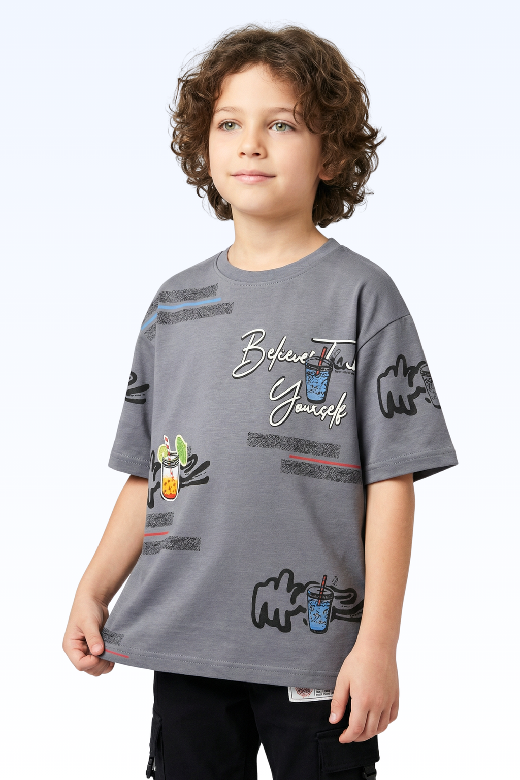 Oversize Grey Animated Print T-shirt for Boys