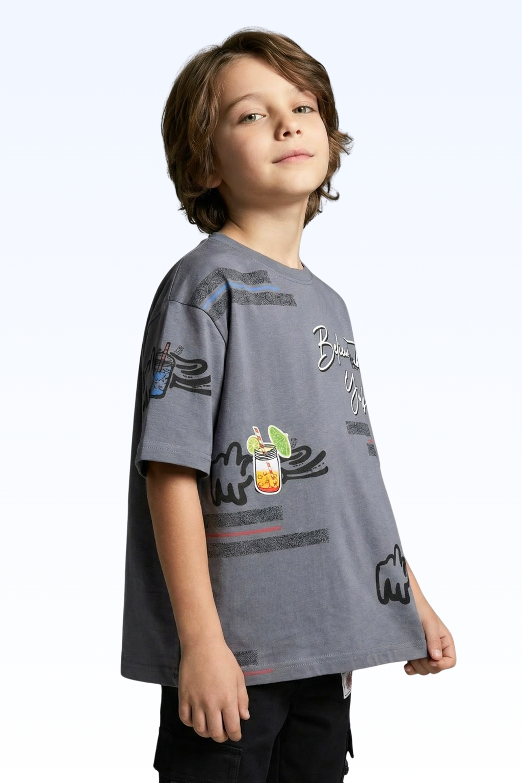 Oversize Grey Animated Print T-shirt for Boys