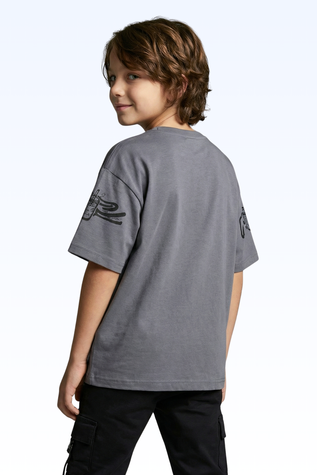 Oversize Grey Animated Print T-shirt for Boys