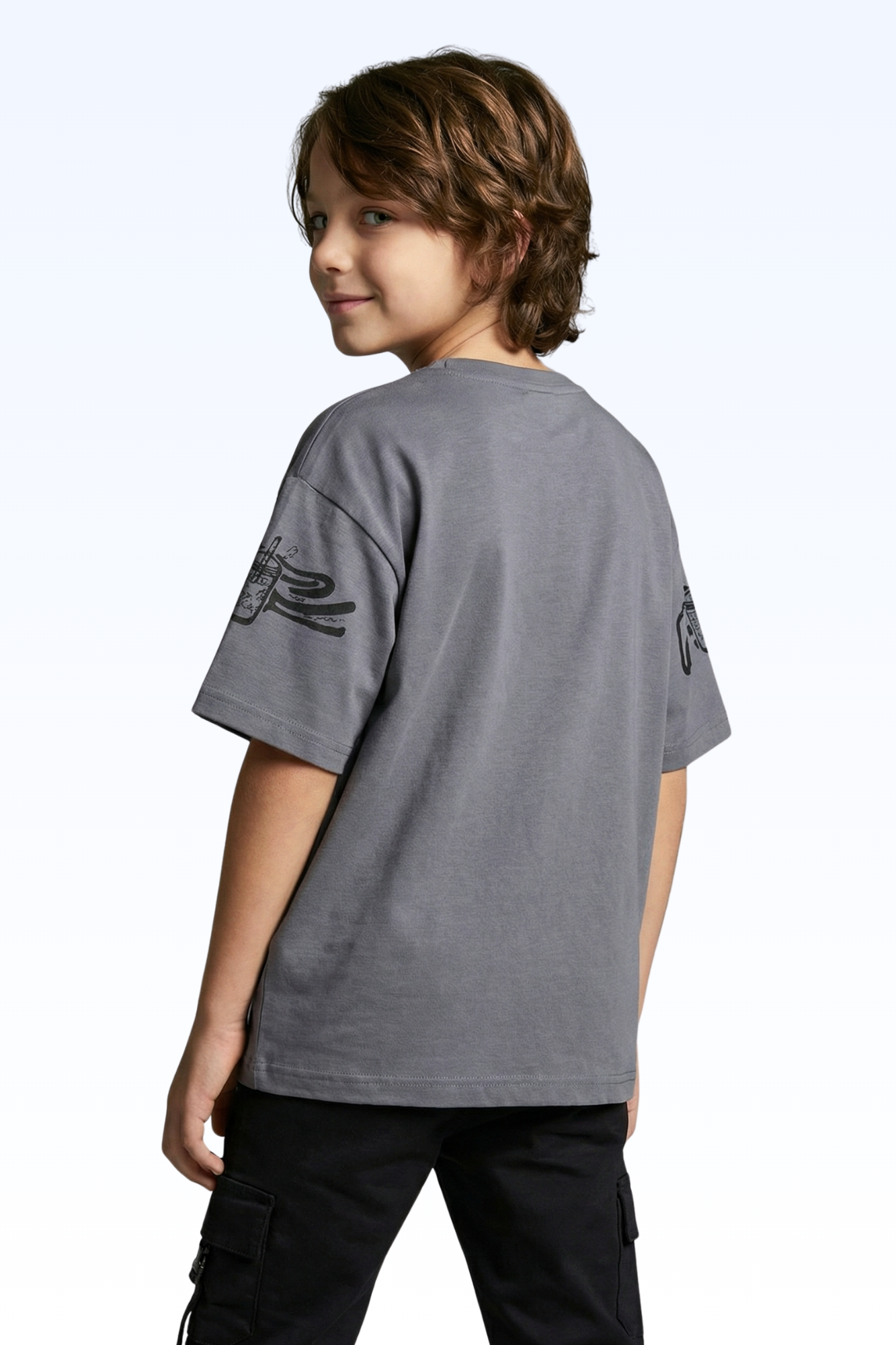 Oversize Grey Animated Print T-shirt for Boys