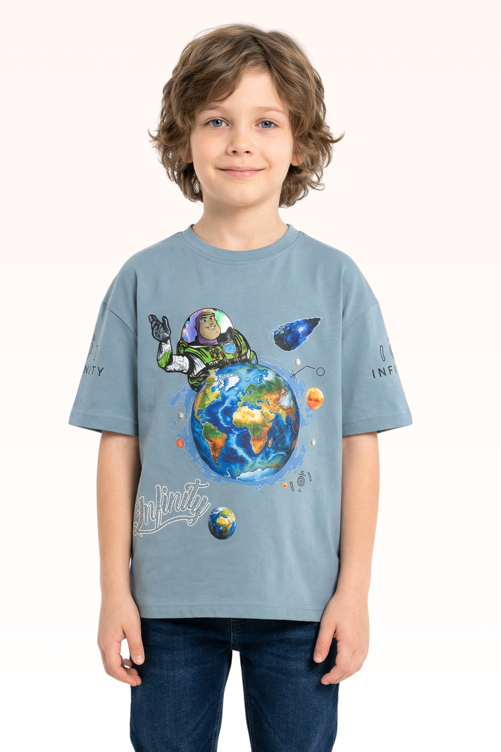 Oversize Glacier Blue Graphic Print T-shirt for Boys