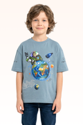 Oversize Glacier Blue Graphic Print T-shirt for Boys