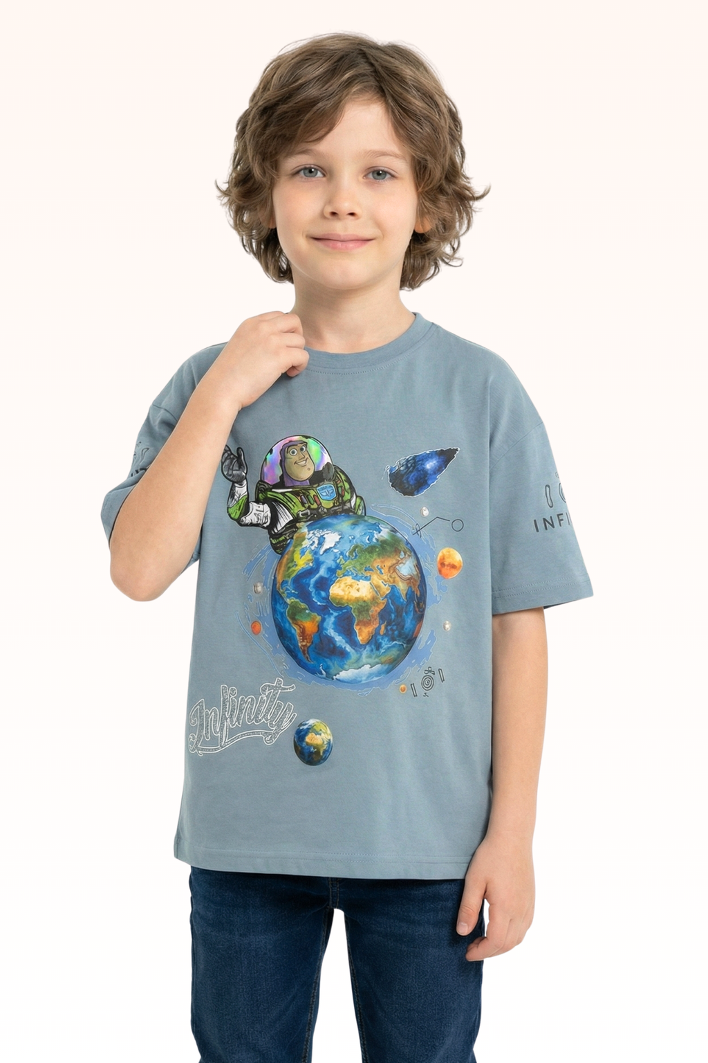 Oversize Glacier Blue Graphic Print T-shirt for Boys