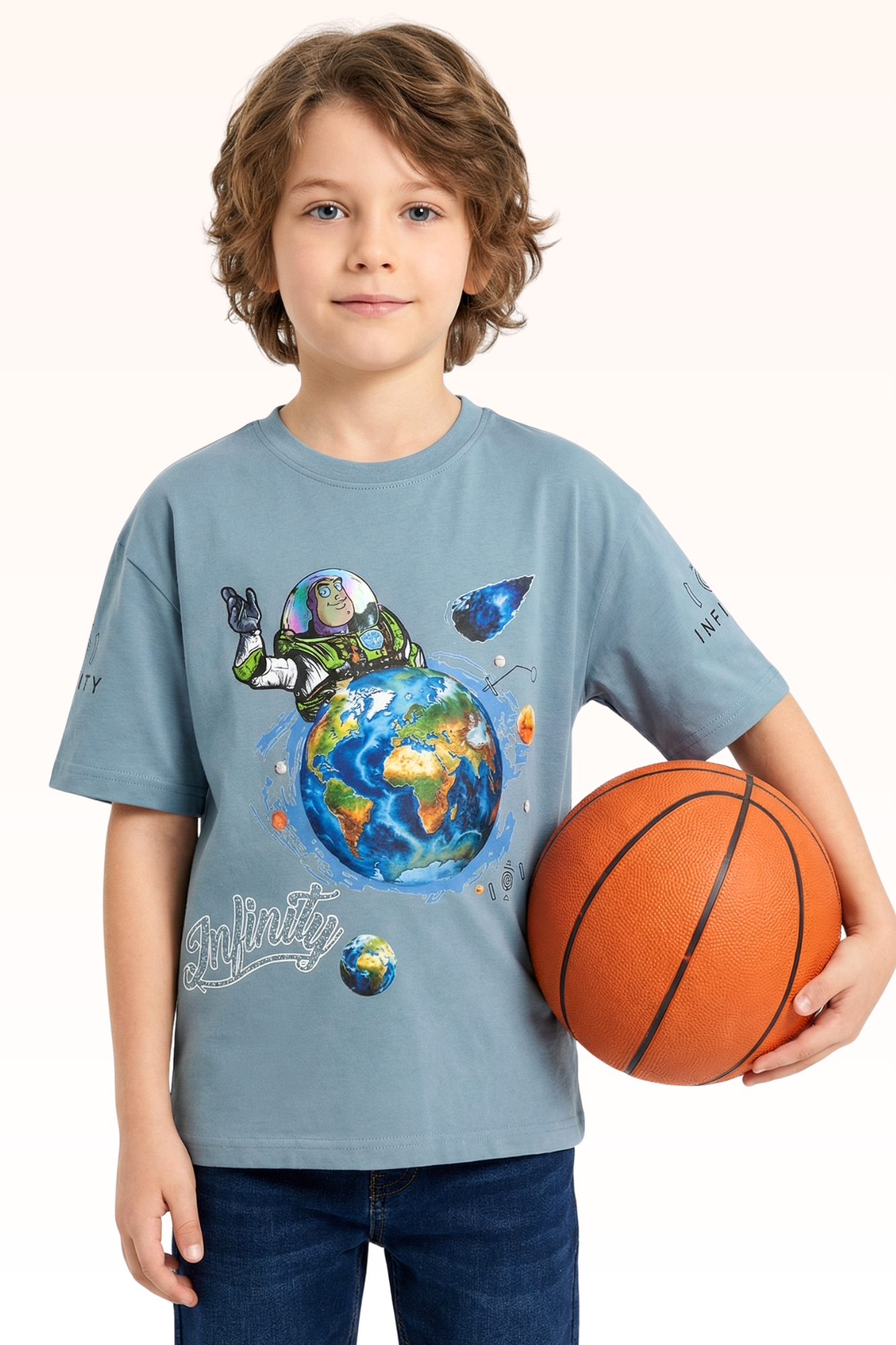 Oversize Glacier Blue Graphic Print T-shirt for Boys